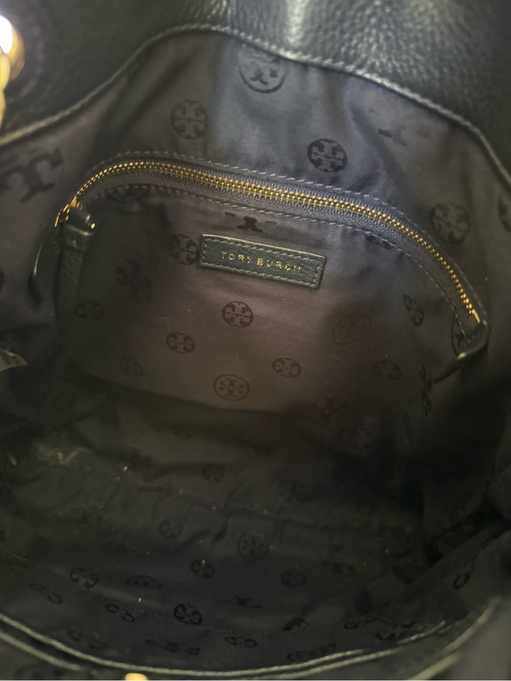 Navy blue Tory Burch Leather Chain-Handle Tote Bag - Picture 3 of 3